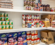 food pantry with canned goods