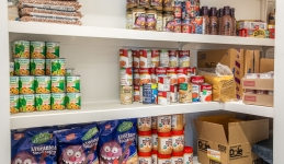food pantry with canned goods